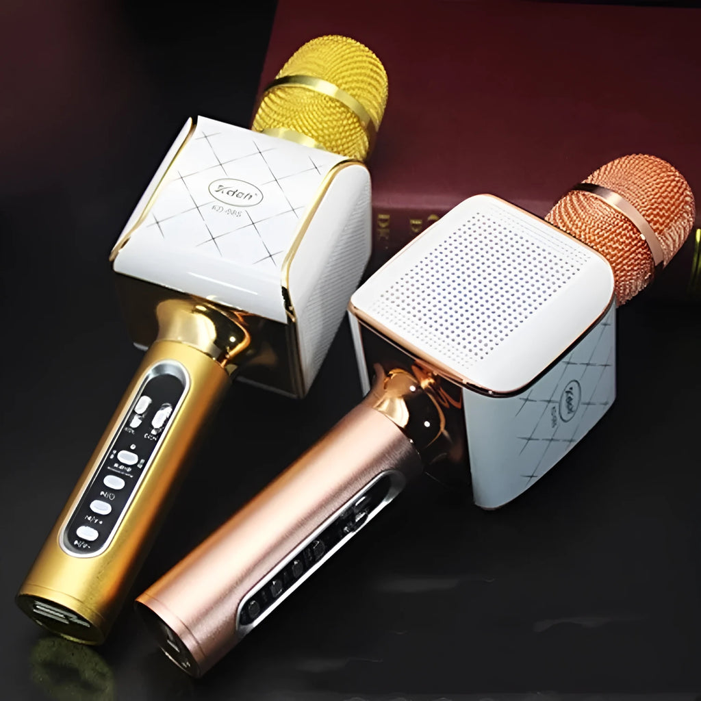 KD-08S car karaoke microphone in rose gold, gold or black with Bluetooth, TF card and USB playback
