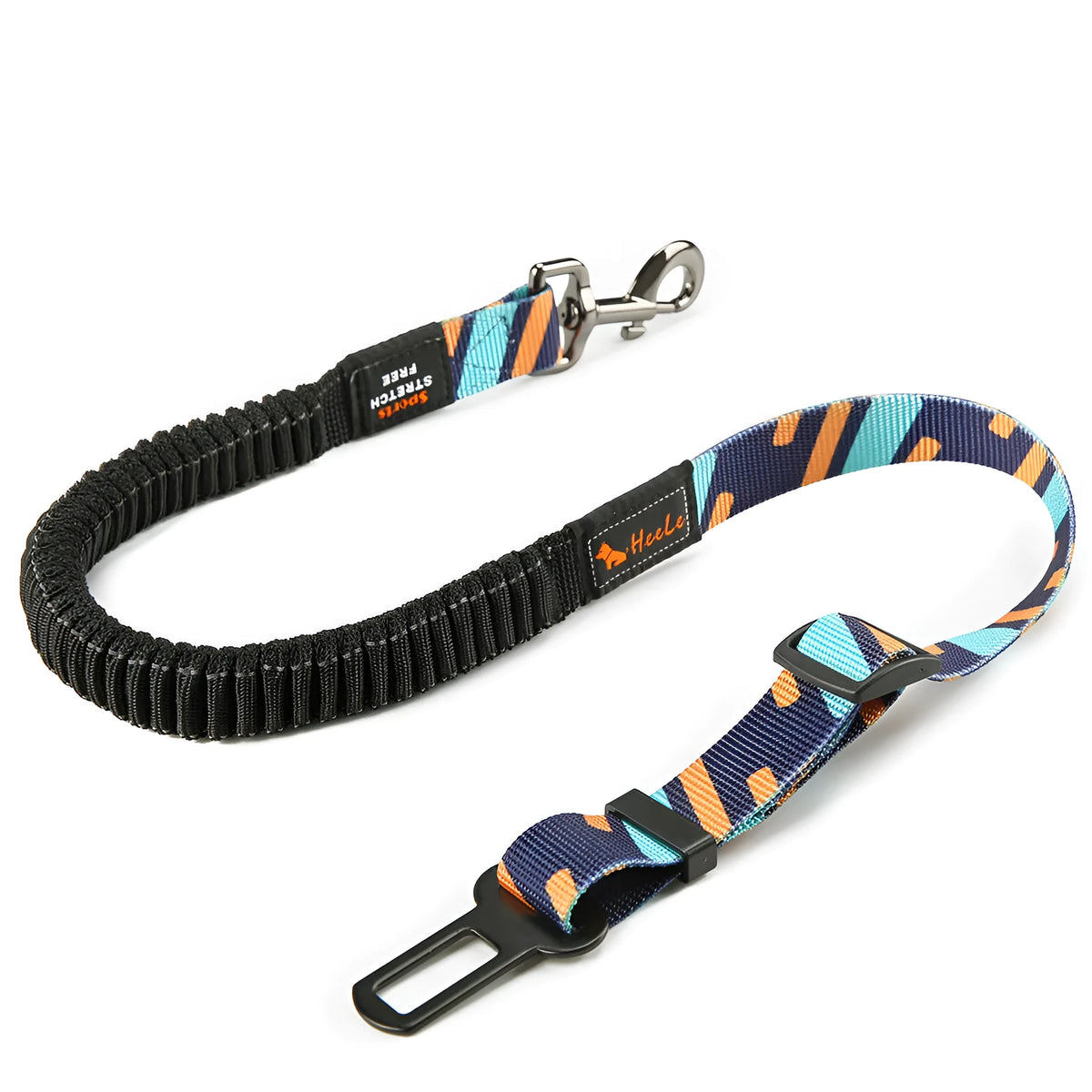 Adjustable pet car seat belt with nylon webbing, reflective strip and POM buckle, 76cm to 148cm