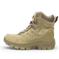 Men's black US Army Delta tactical boots with rubber sole for outdoor hiking and camping.