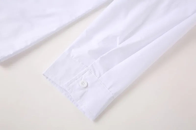 Men's stand-up collar white shirt, form-fitting cut, shown in white and available in sizes S to XXXL