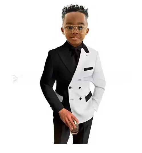 Two-piece boys suit set with jacket and trousers in multiple colour options for formal banquets