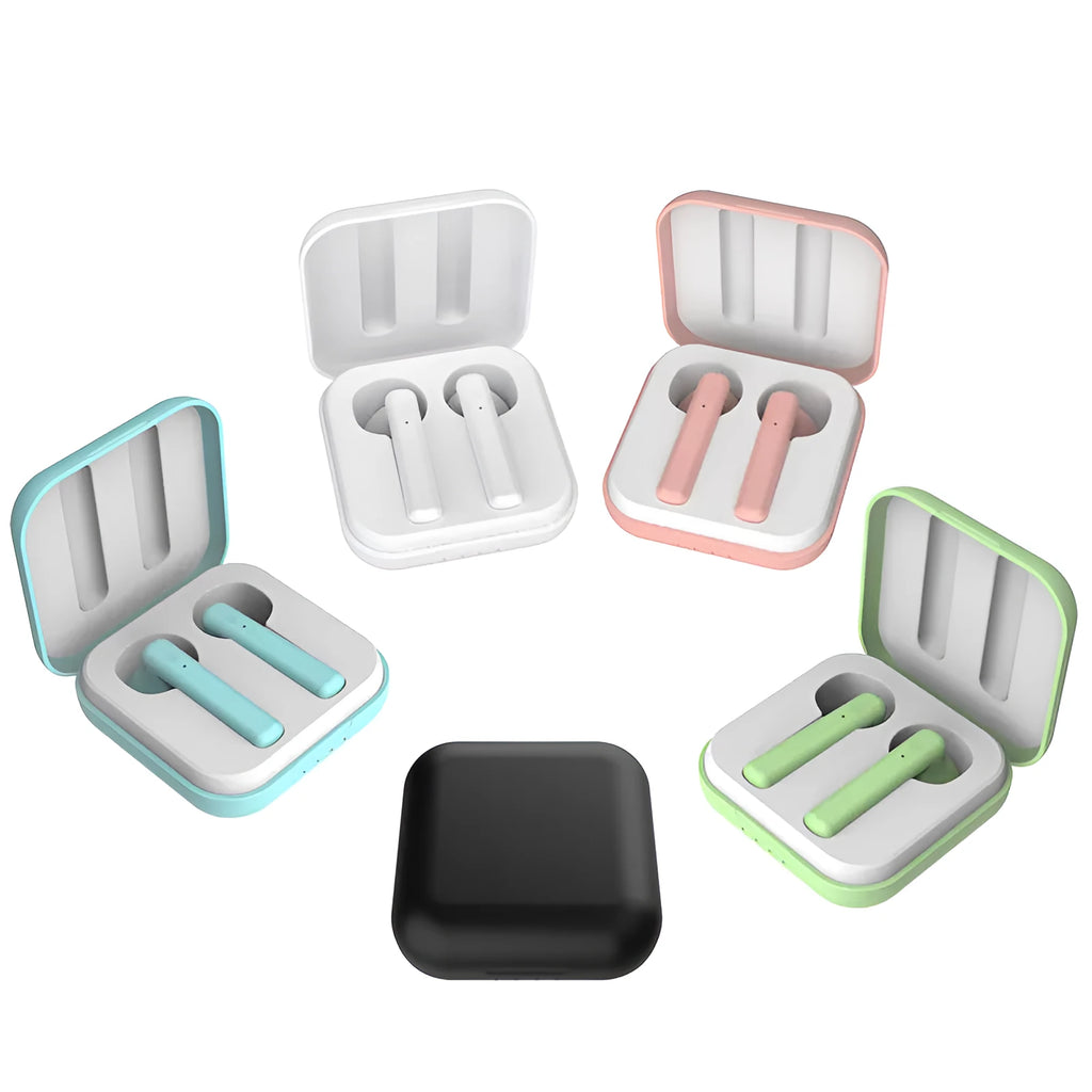 M1011 Macaron wireless sports headphones in multiple colours with charging bin