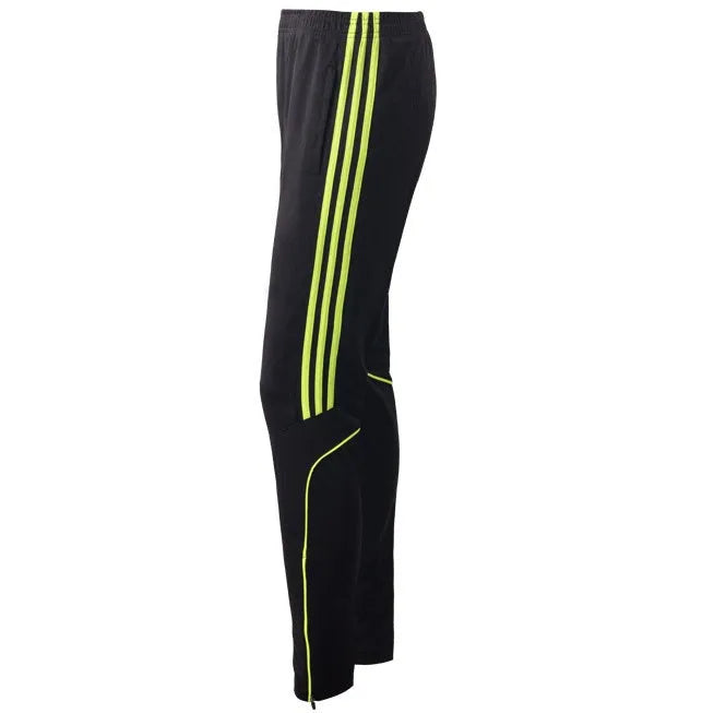 Men straight tube pants in fluorescent green with three-bar solid line design for outdoor fitness