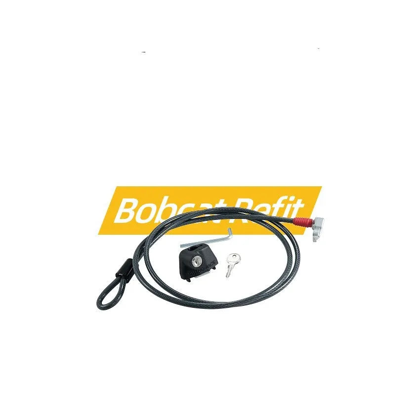 Plastic-sheathed steel cable lock for securing equipment on a vehicle roof platform.