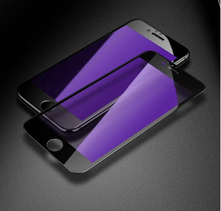 Black and white tempered glass iPhone screen protectors with 3D carbon fibre soft edge design.