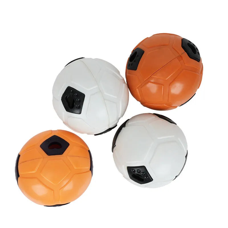 Orange and white TPR rubber dog toy ball with hollow design and teeth cleaning stick variant