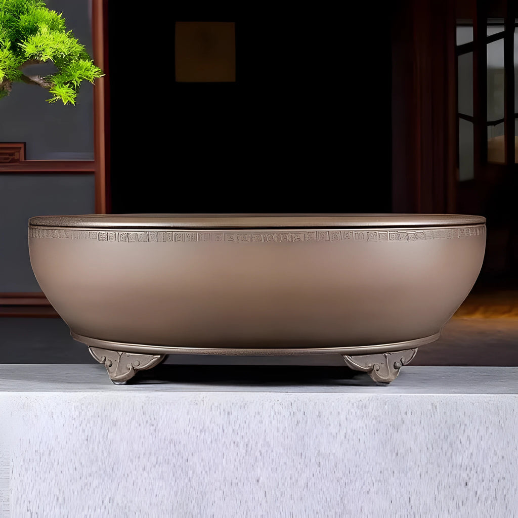 Handmade oval purple sand flowerpot with black mud green finish, 50cm length