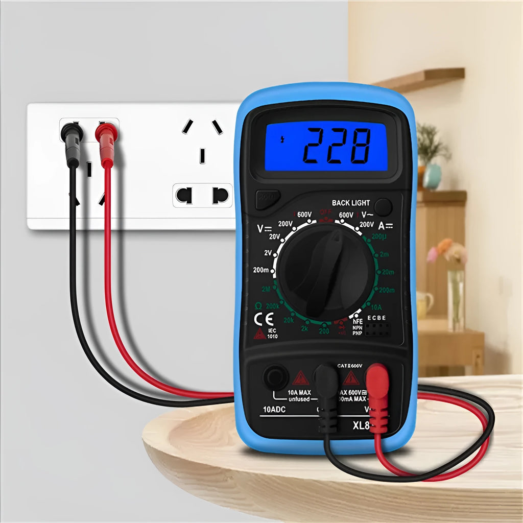 Digital multimeter black and yellow 145 x 70 x 40mm with 1999 count LCD and test leads