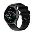 Black Bluetooth smartwatch with a 1.28-inch screen on a silicone wristband, showing health monitoring data.
