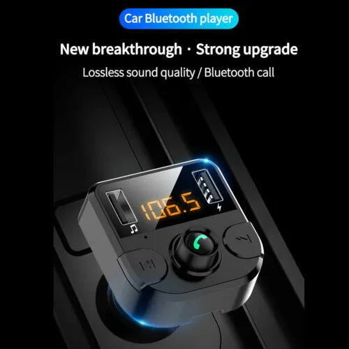 Black car MP3 player Bluetooth FM transmitter with LED dot matrix screen, ABS body, 46X47X82mm