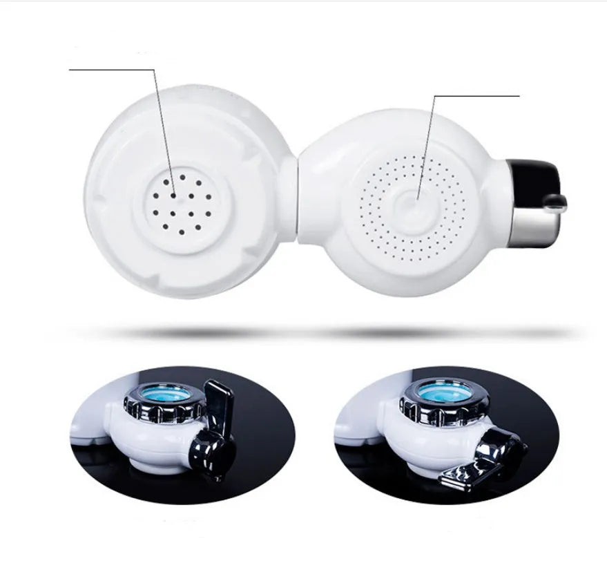 White plastic faucet water filter with ceramic cartridge and universal adapter for kitchen tap