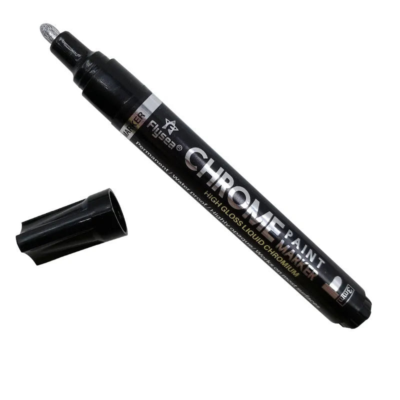 Mirror pen reflective paint marker with chrome-plated finish, 3.0mm writing width, plastic shell and 25g weight