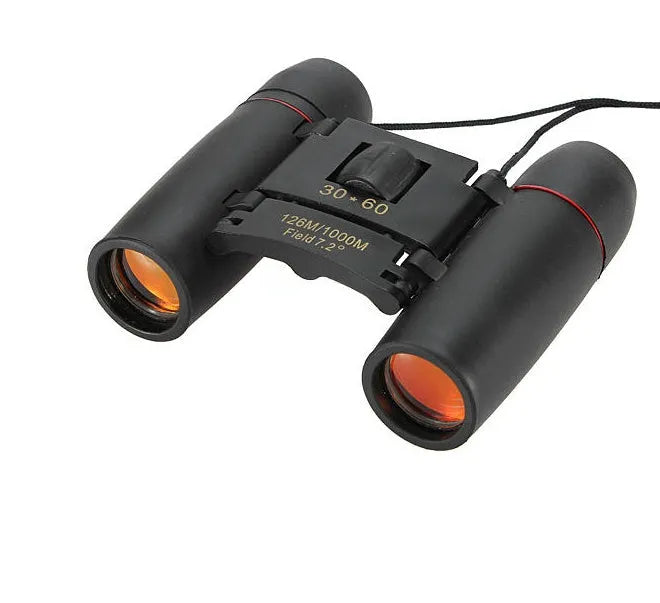 30x60 HD foldable binoculars black colour unfolded view showing lenses