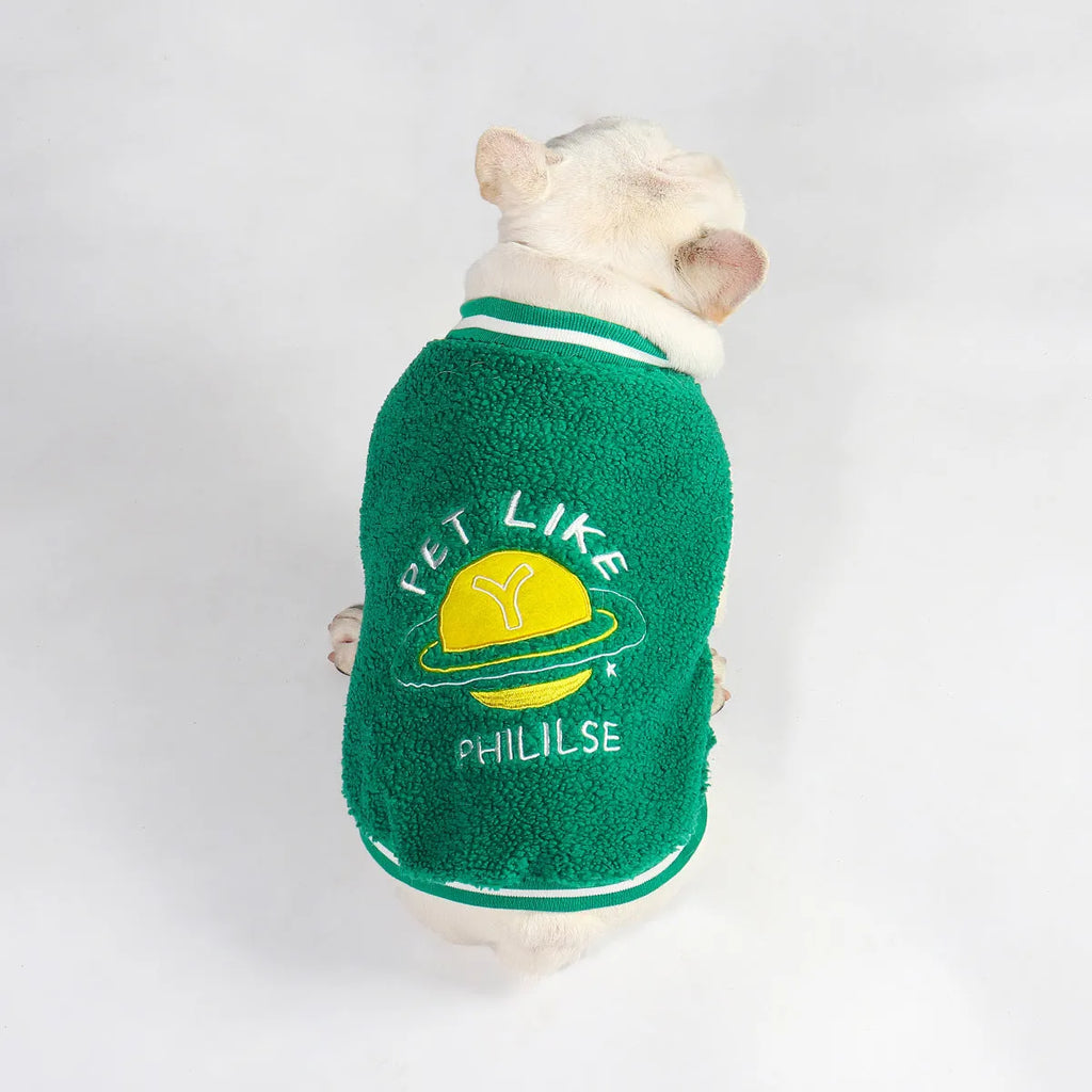 Green fleece-lined cotton dog coat for winter weather in large sizes