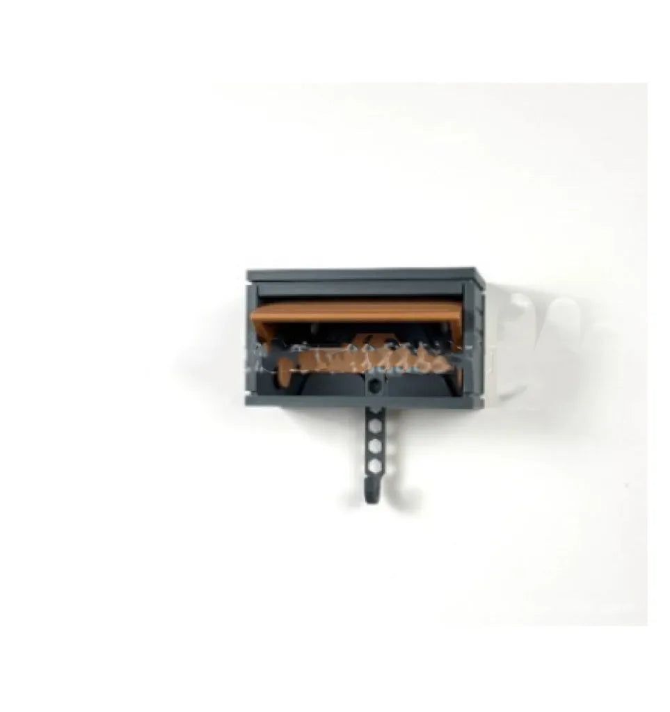 Stripe pattern car garage key holder with opening door and adhesive back in beige and dark gray