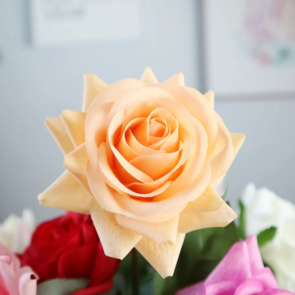 Artificial silk rose flower bouquet with 42cm length in multiple colour options