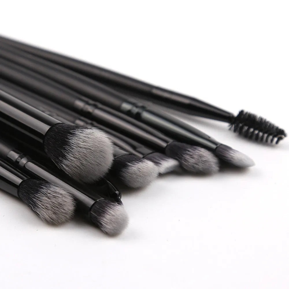 ZOREYA15 black synthetic hair makeup brush set laid out on a flat surface
