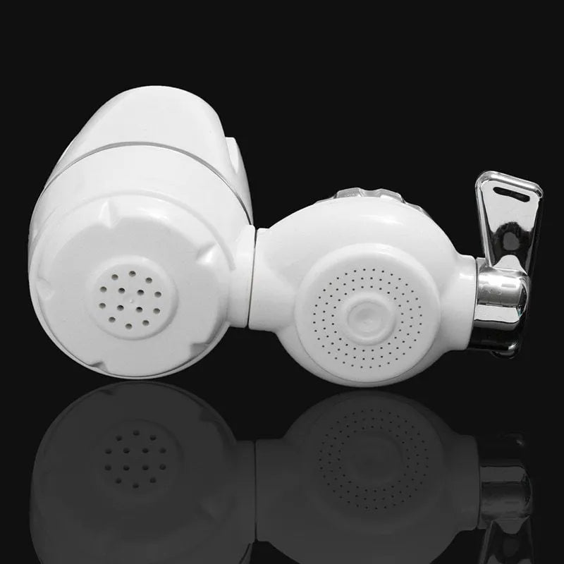 White plastic faucet water filter with ceramic cartridge and universal adapter for kitchen tap