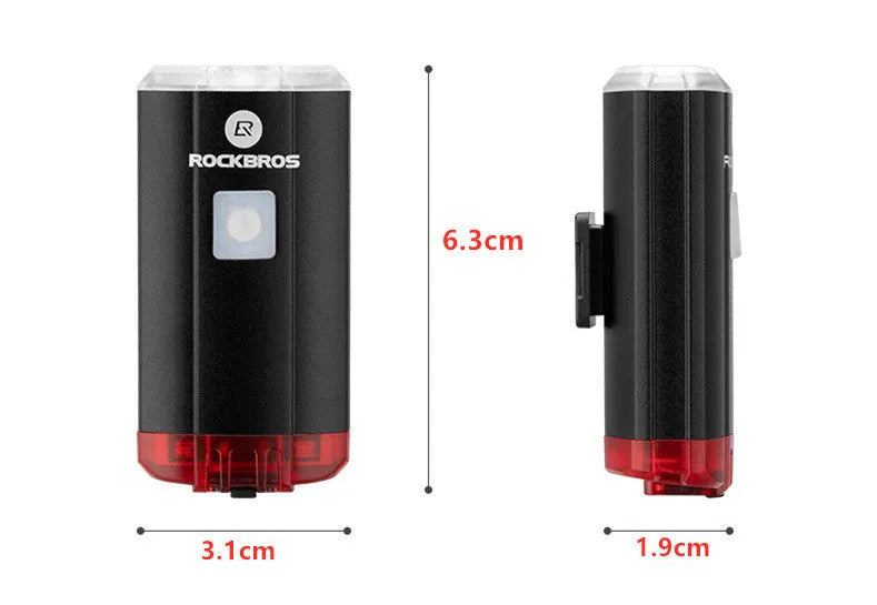 Black USB rechargeable bicycle helmet light, 100 lumens, aluminium alloy, 6.3x3.1x1.9cm, 50 metre range