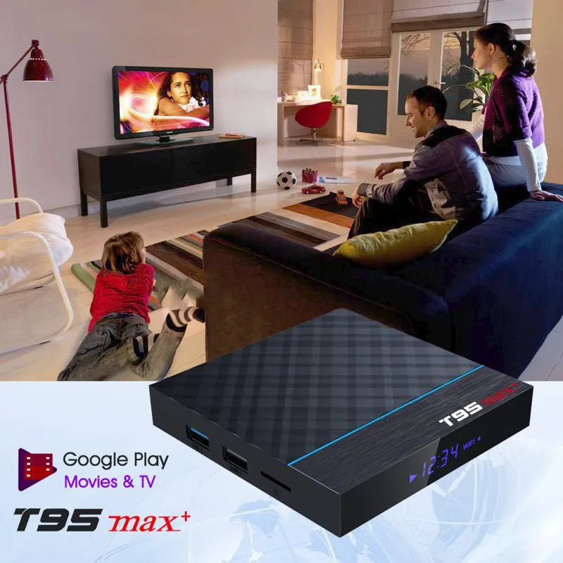 Black T95 Max Plus Android Smart TV Box with choice of 32GB or 64GB storage