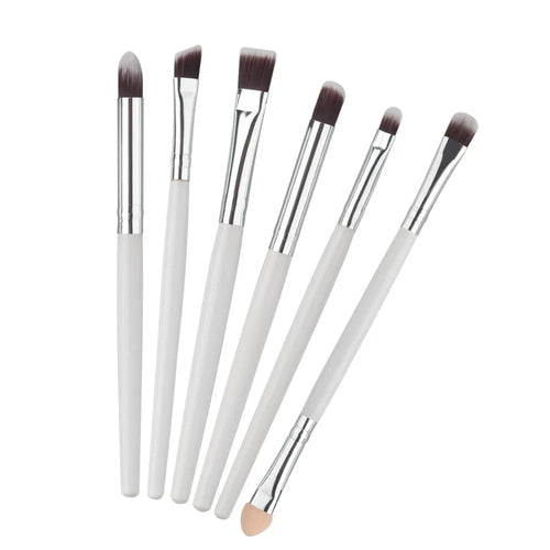 6PCS eye makeup brush set with wood handles and nylon bristles on white background