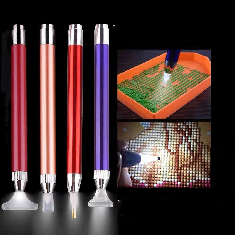 Aluminium alloy luminous drill pen for diamond painting in blue gold red colours