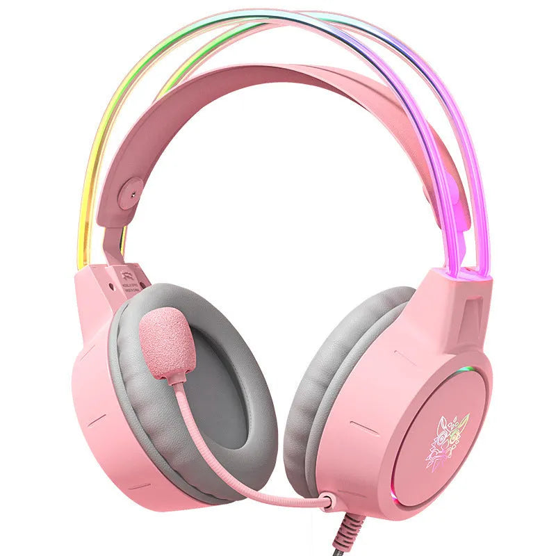 Light-emitting wired gaming headset with LED lights in black colour for computer gaming