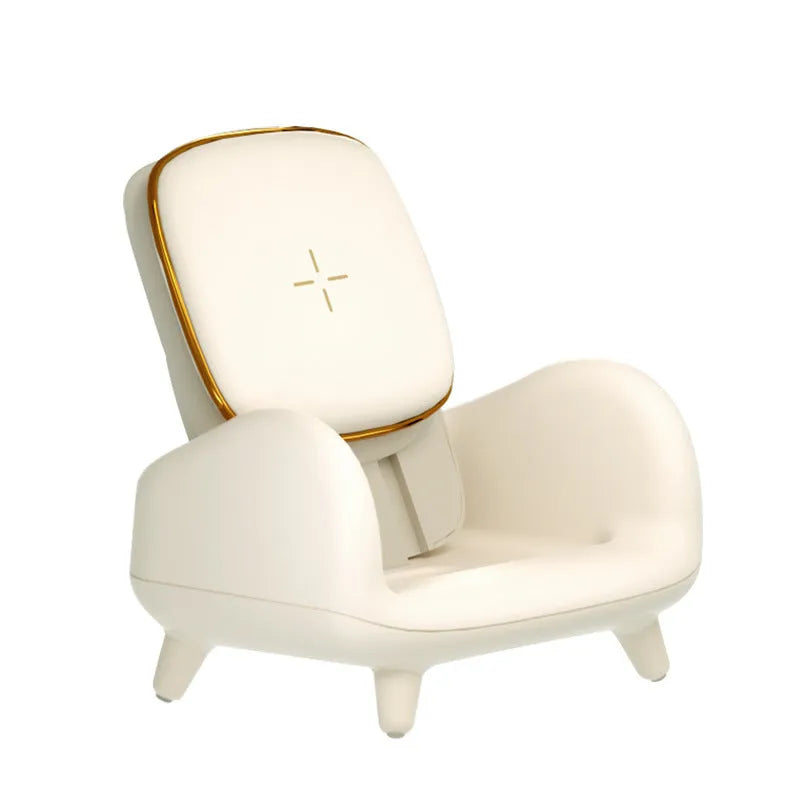White USB wireless charger, solid colour pattern, 98mm x 95mm x 115mm, for sofa chair or desk.