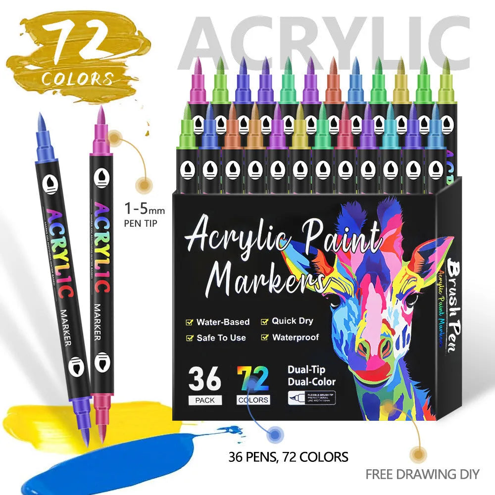 Set of double-headed opaque acrylic marker pens for painting on rock, glass, and metal surfaces.