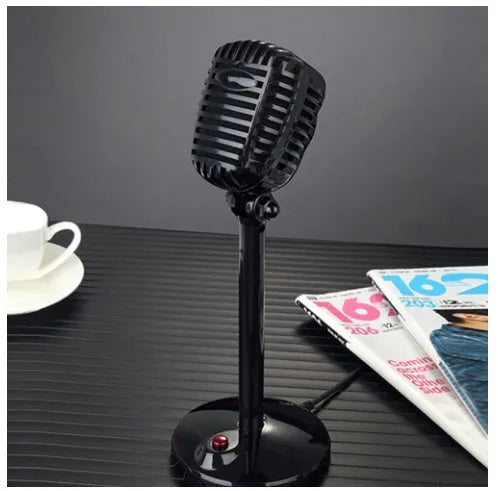 Black USB computer microphone on a weighted stand with an adjustable neck and long cable.