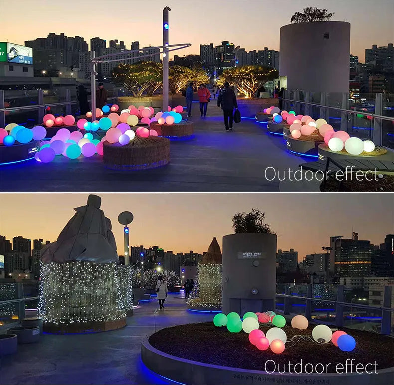 LED luminous ball lamp with remote control, 16 colours, IP67 rating, flat base for floor or floating use