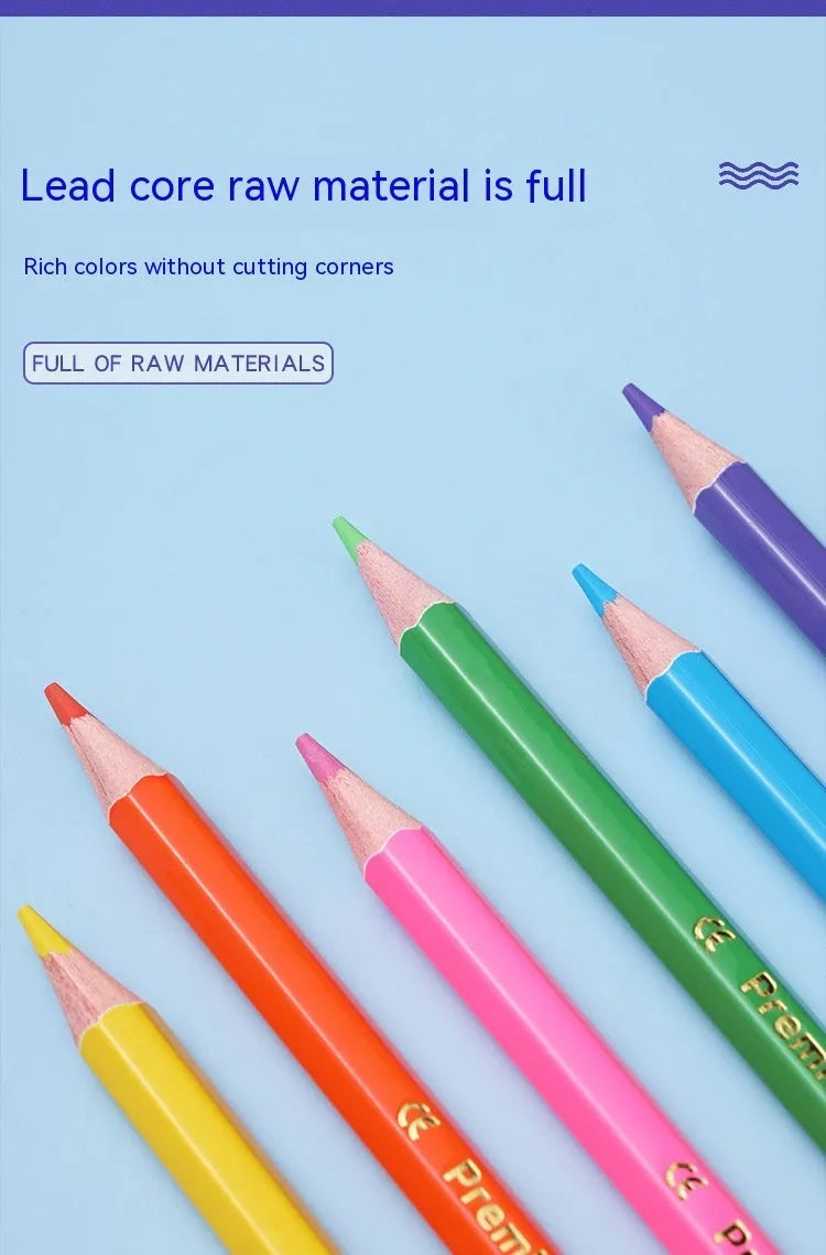 Set of wooden double-tipped colouring pencils in a case, showing the two colour leads on each pencil.