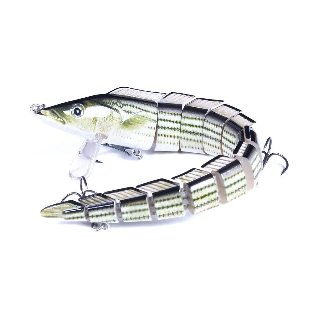 Multi-section simulated loach fishing lure with #2 hook showing segmented body design