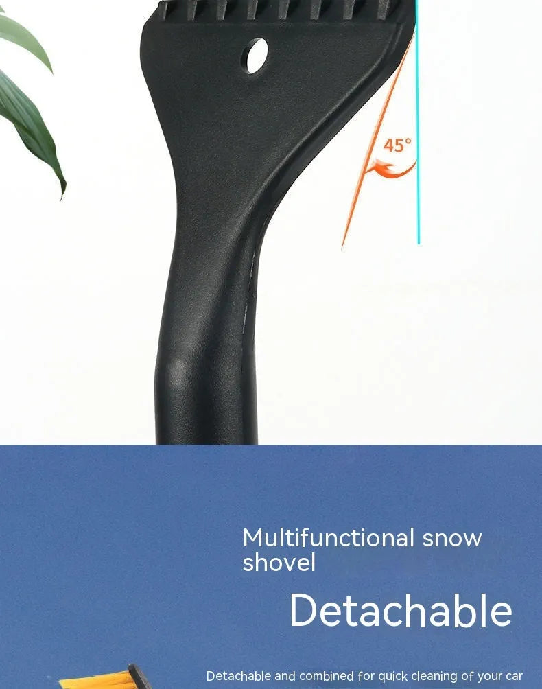 Winter car snow scraper brush with telescopic plastic long handle in blue for windscreen defrosting