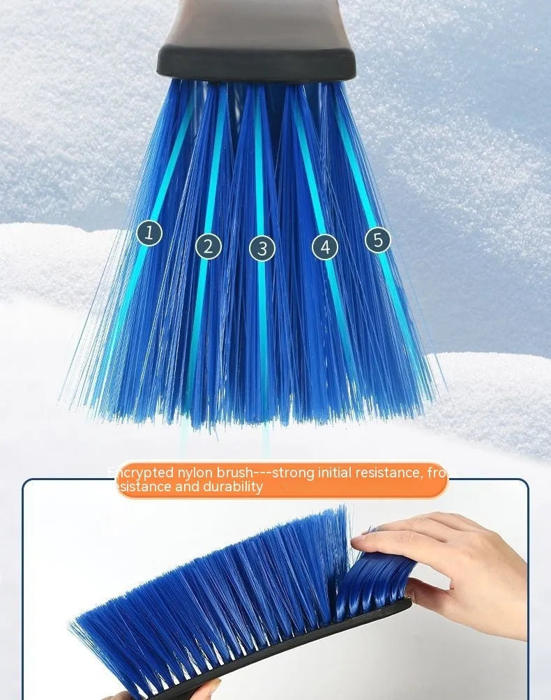 Winter car snow scraper brush with telescopic plastic long handle in blue for windscreen defrosting
