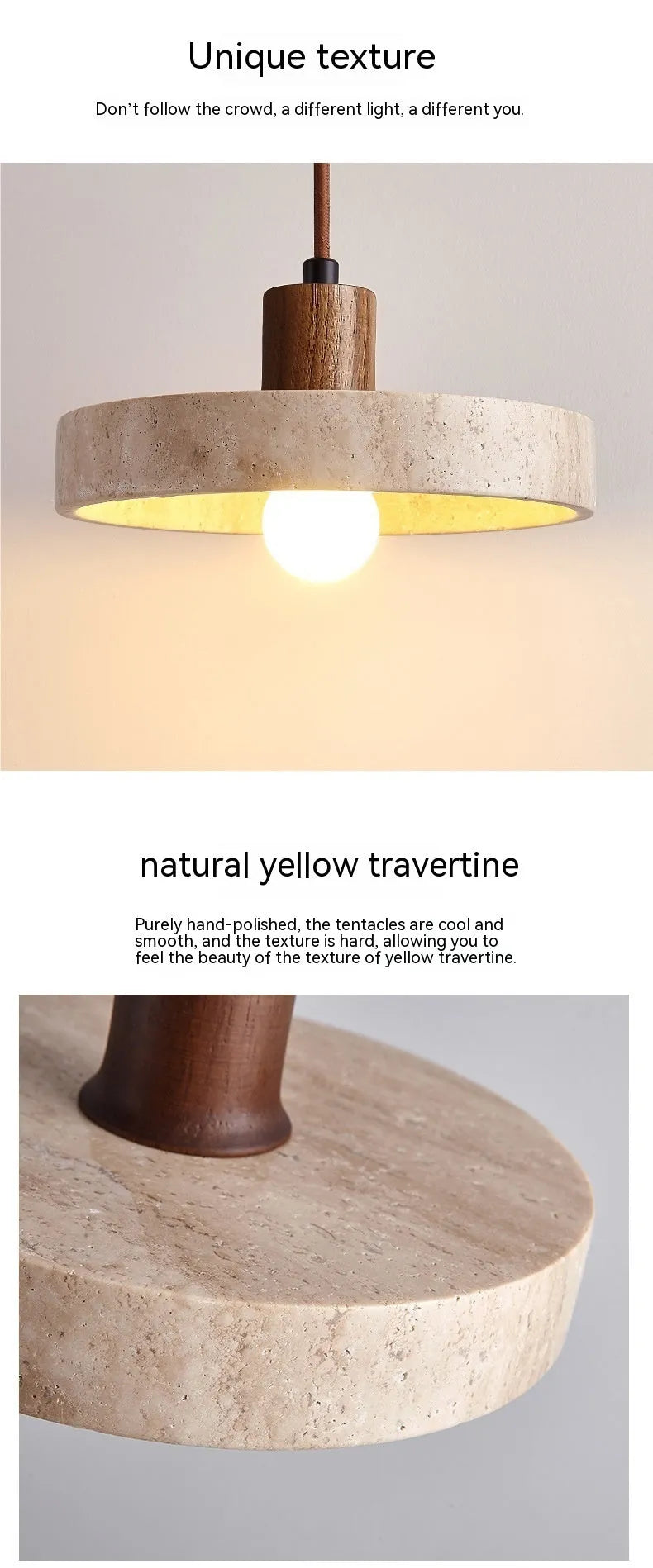 Black peach wood small pendant light 21cm yellow cave stone shade solid wood polished finish