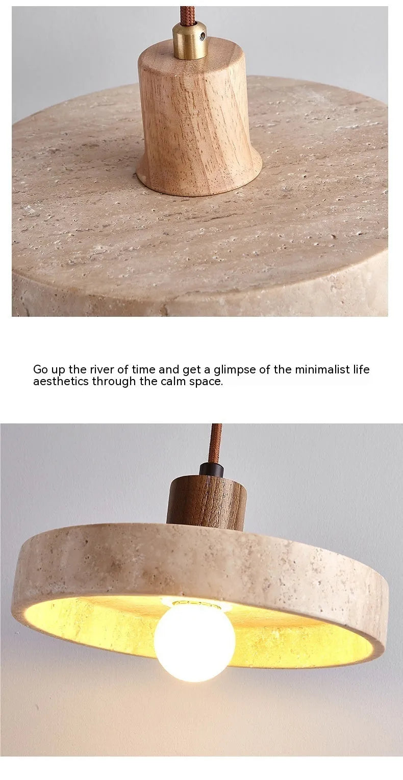 Black peach wood small pendant light 21cm yellow cave stone shade solid wood polished finish