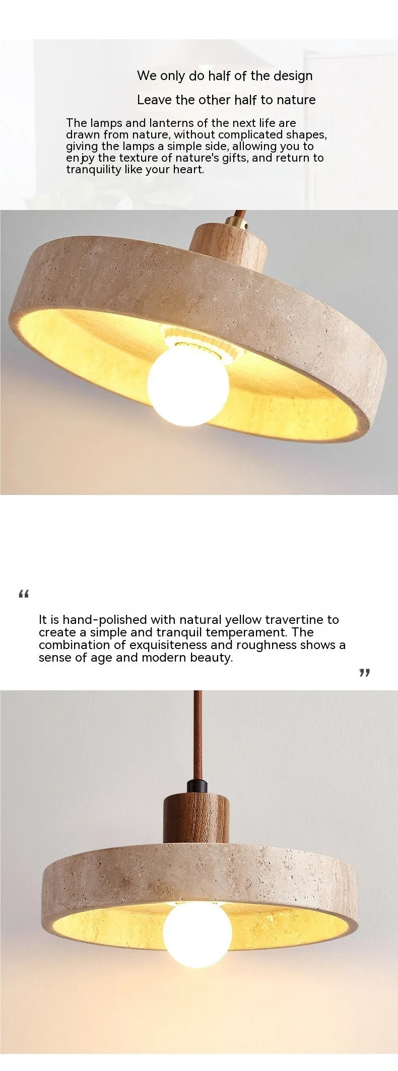 Black peach wood small pendant light 21cm yellow cave stone shade solid wood polished finish