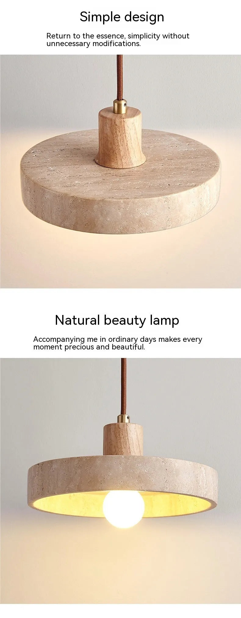 Black peach wood small pendant light 21cm yellow cave stone shade solid wood polished finish