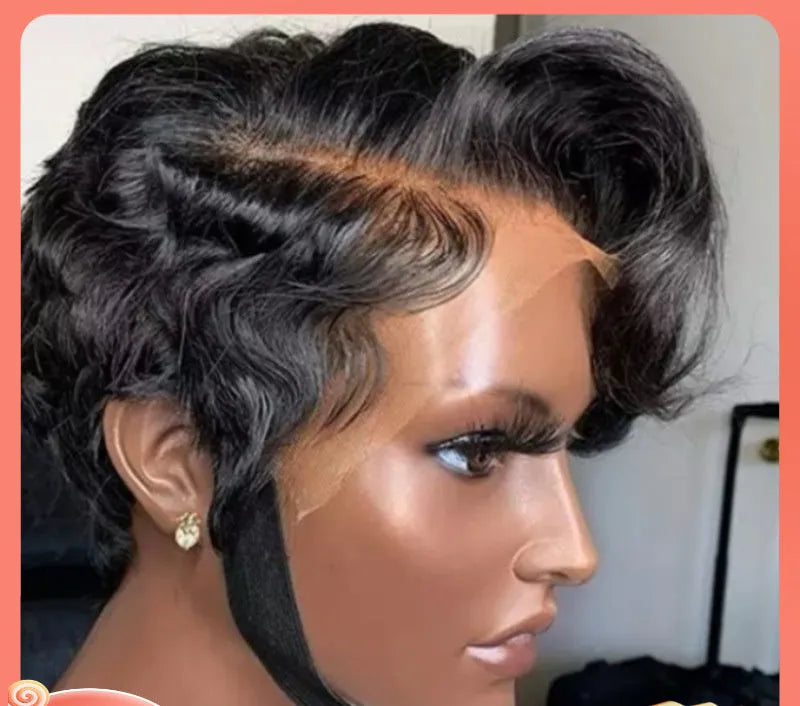 Short real hair lace wig for ladies with oblique bangs and hand-woven construction in colour CYFZ1004F