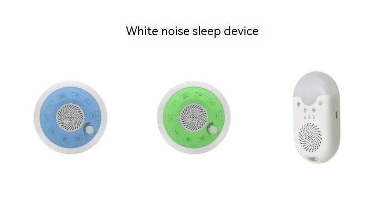 Rechargeable white noise sleep aid instrument in blue or green flying saucer design with music function