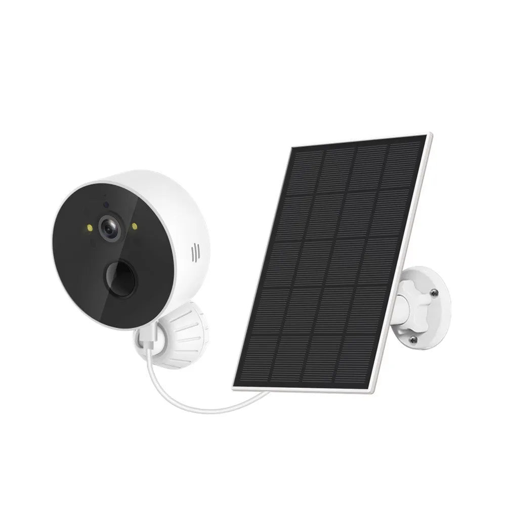 Solar-powered outdoor security camera with solar charging panel