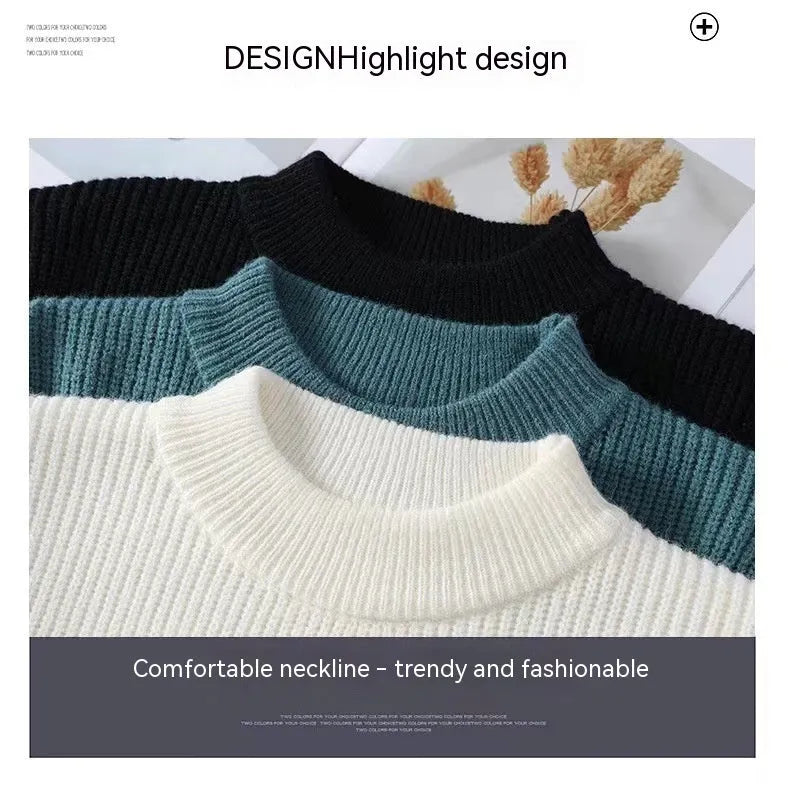 Men's loose knitwear polyester sweater in Pearl White with long sleeves, relaxed leisure style