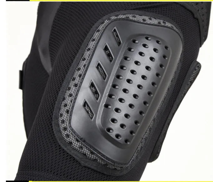 Black cycling protective pants with integrated hip and thigh impact foam pads on a mannequin