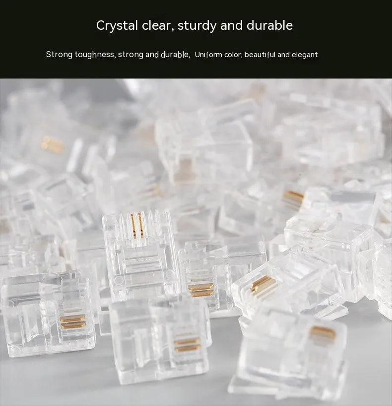 White Category 6 RJ45 crystal plug in canned pack with 100 pieces, injection moulded