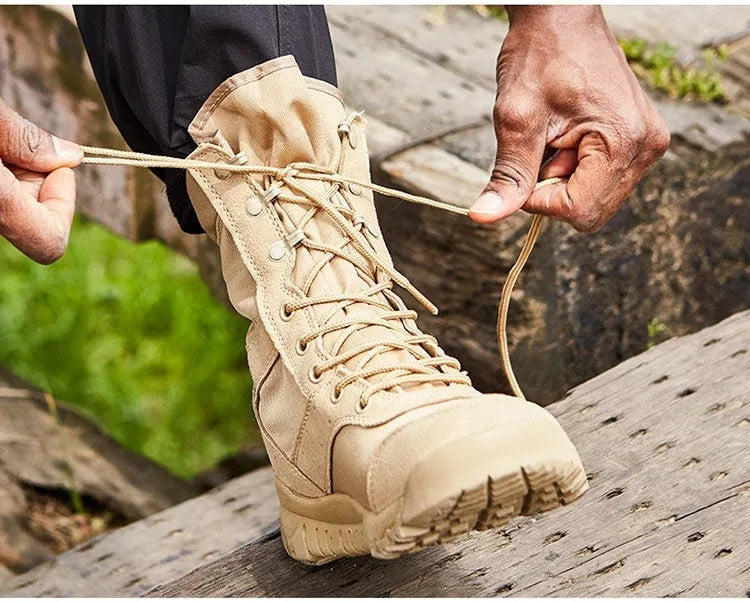 Summer Yulong Combat Boots tactical desert footwear in black and sand colours