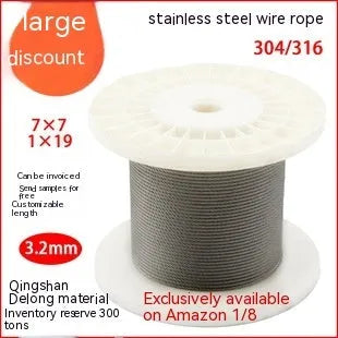Close-up of a PVC-coated stainless steel security cable showing its multi-strand 7x19 construction.