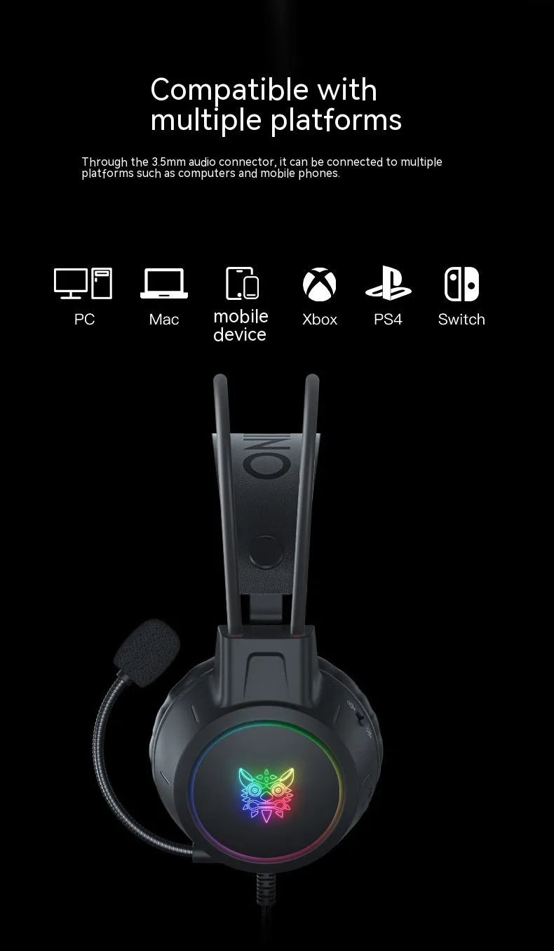 X15PRO wired gaming headset with 3.5mm plug, 50mm horn, RGB luminous design, and braided cable