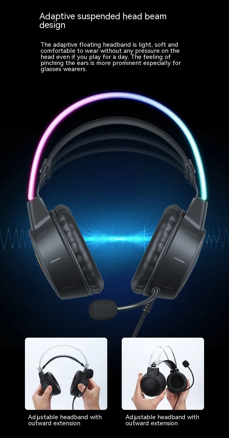 X15PRO wired gaming headset with 3.5mm plug, 50mm horn, RGB luminous design, and braided cable