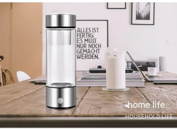 Hydrogen water bottle with electric generator in silver colour, borosilicate glass, 401-500ml capacity
